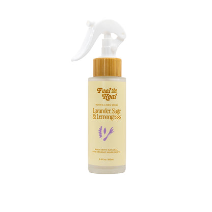 Feel the Heal Room & Linen Spray | Pure Essential Oil Mist for an Uplifting Home With Lavender and Basil as the variant names.