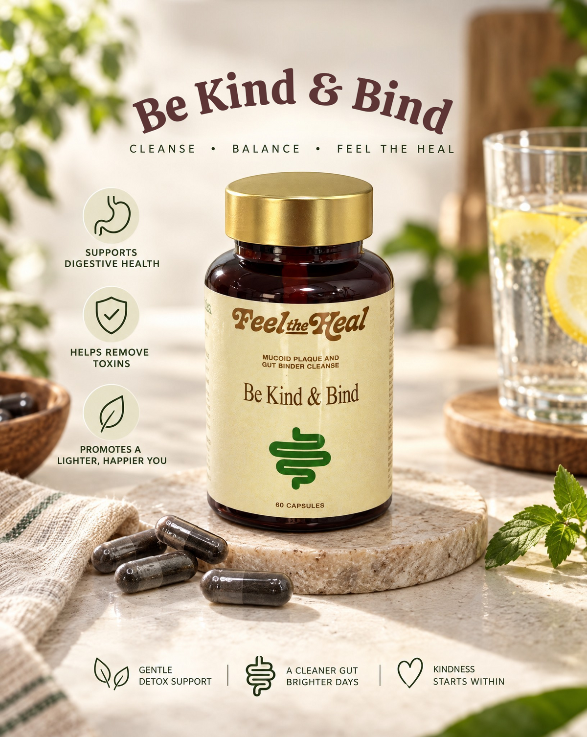 Gut Binder Capsules | Toxin & Die-Off Binder for Parasite Cleanse & Gut Detox (60 ct)