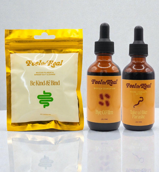 Feel the Heal Parasite Cleansing Kit | Complete Gut Detox Set with Parasite Drops, Biofilm Disrupter, Gut Binder & Disposable Enema Bag