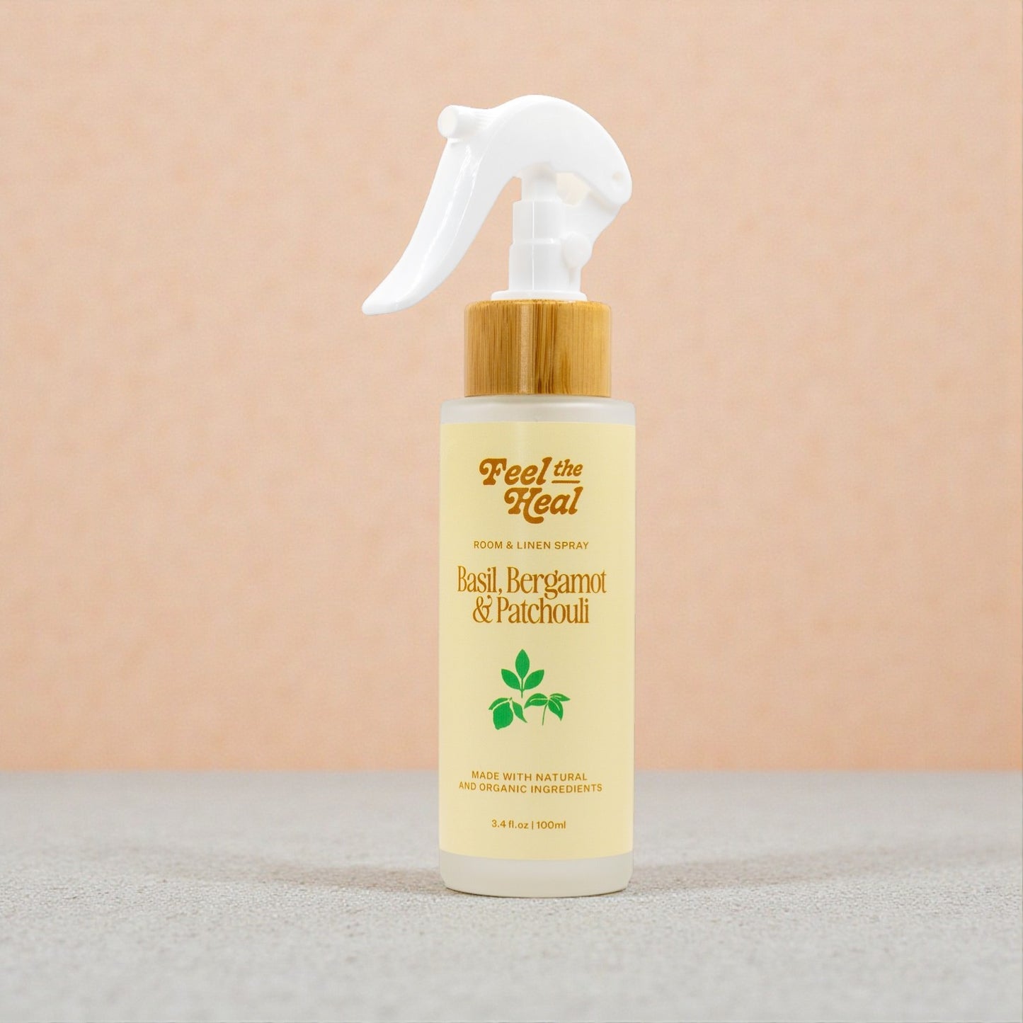 Feel the Heal Room & Linen Spray | Pure Essential Oil Mist for an Uplifting Home With Lavender and Basil as the variant names.